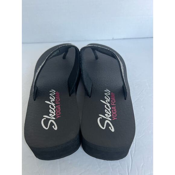 Skechers Vinyasa Stone Candy Black W/ Silver Rhinestones Wedge Thong Sandals 8 - Picture 6 of 12